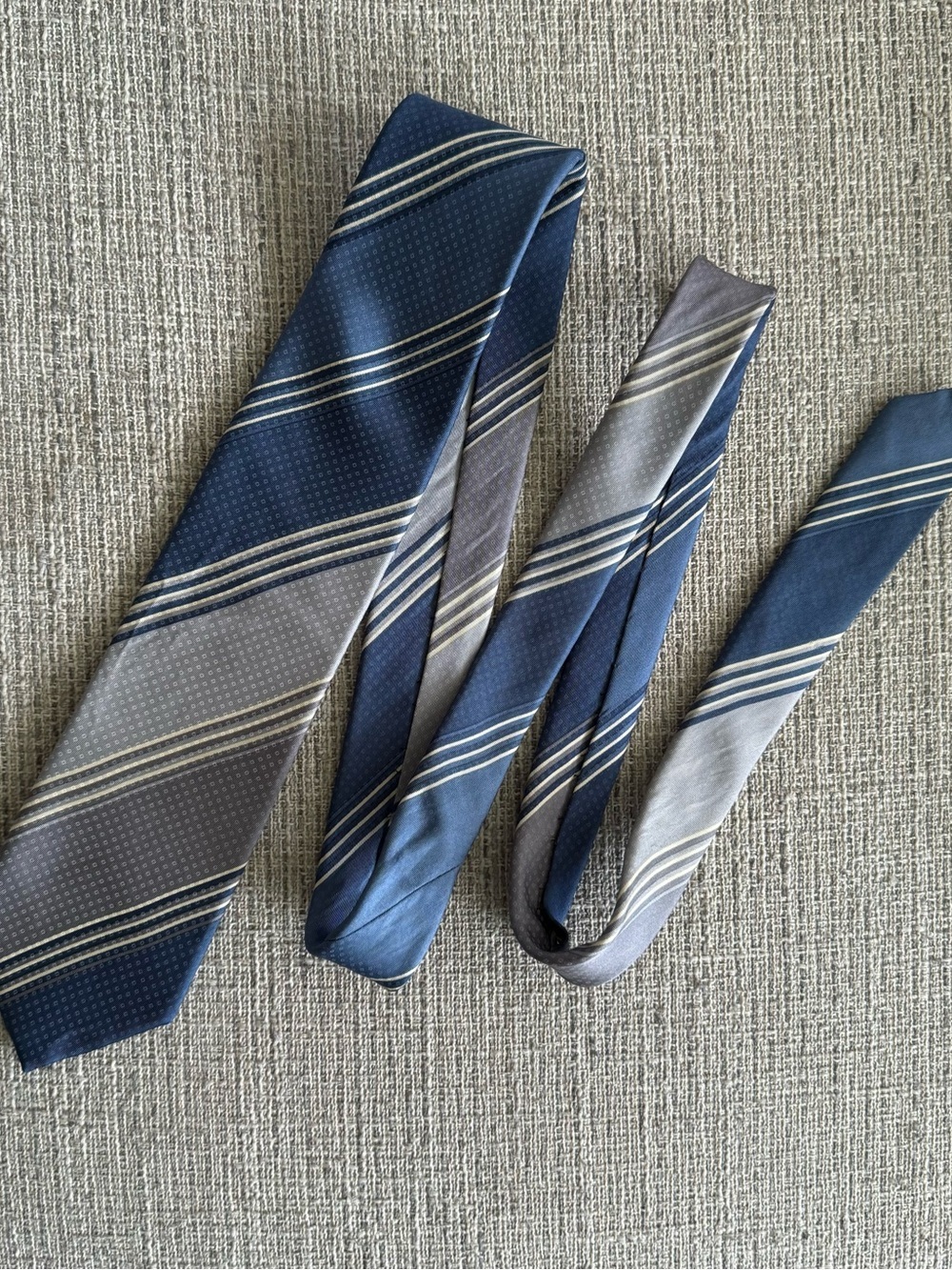 Dior Navy and Gray Diagonal Stripe Silk Tie